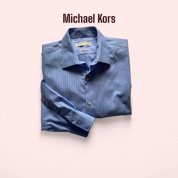 Michael Kors Light Blue Striped Shirt 16½ 34/35 – 100% Cotton, Non-Iron - Picture 1 of 5